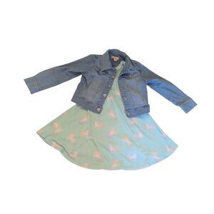 EUC Squeeze Girls 6 Small Denim Jacket Unicorn Fit Flare Dress Set